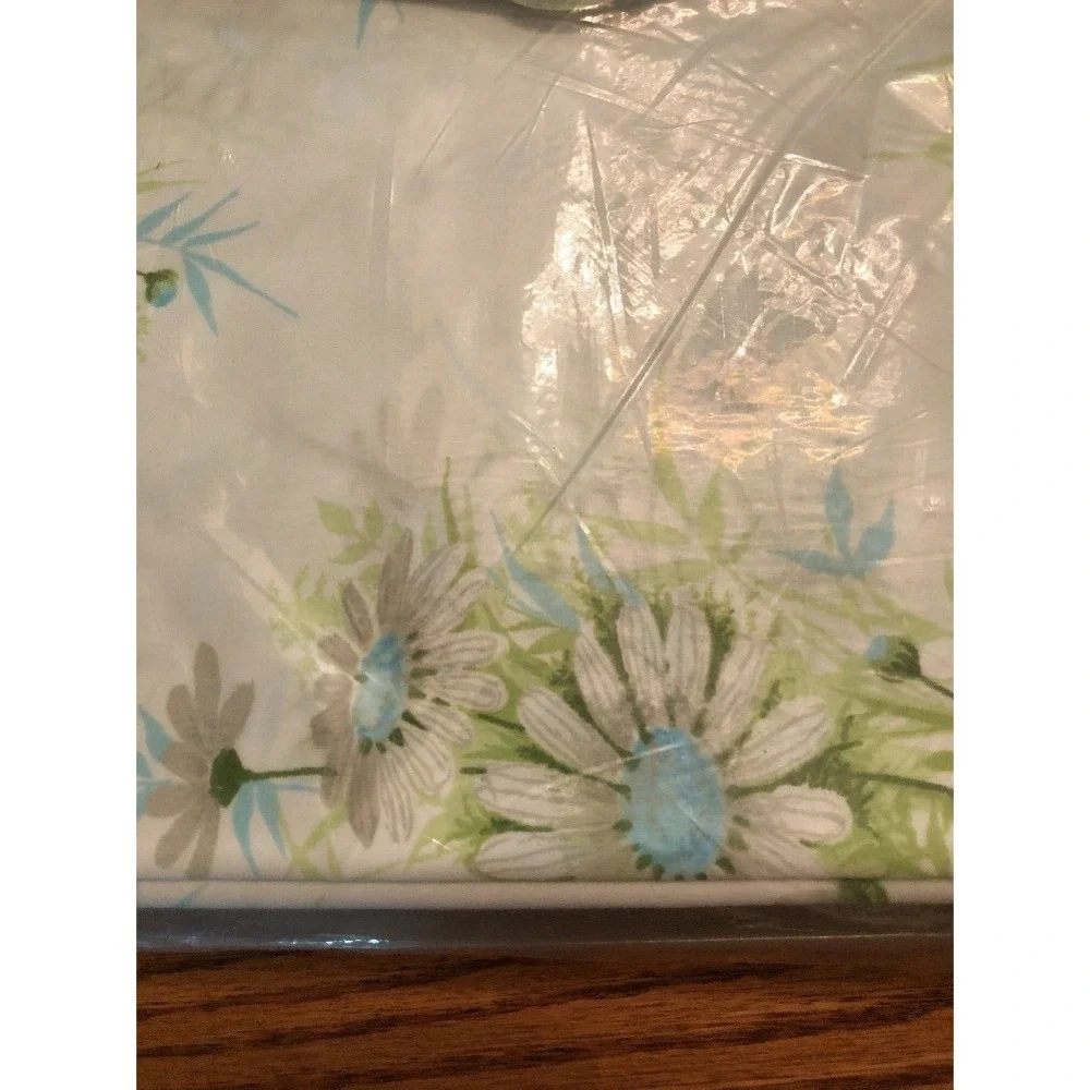 Springmaid Flat Sheet Twin White Blue NIB VTG Wondercale Daisy Floral Percale